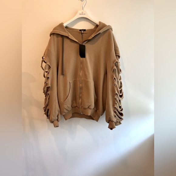R13 LAYERED SLASH HOODIE - KHAKI - Picture 2 of 2